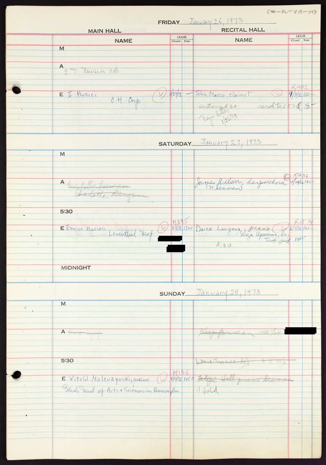 Carnegie Hall Booking Ledger, volume 18, page 43