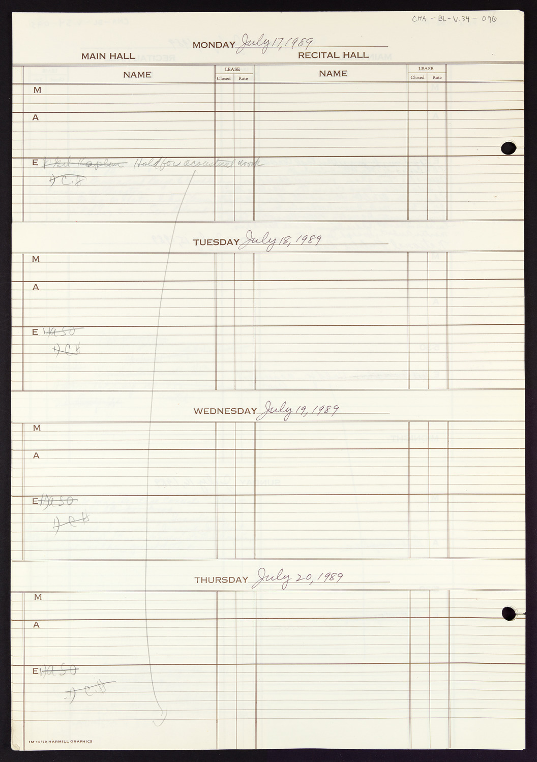 Carnegie Hall Booking Ledger, volume 34, page 96