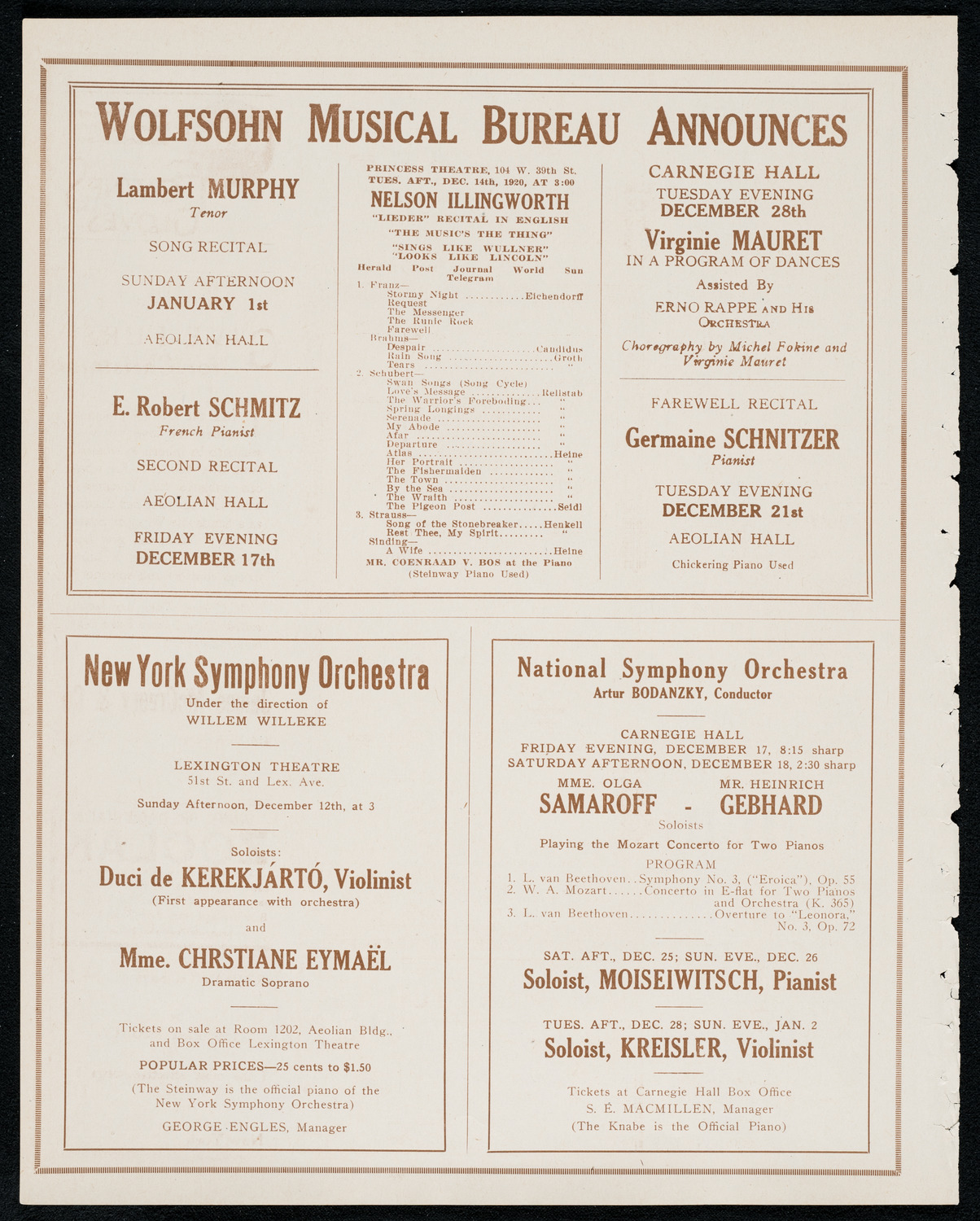 New York Philharmonic, December 9, 1920, program page 8