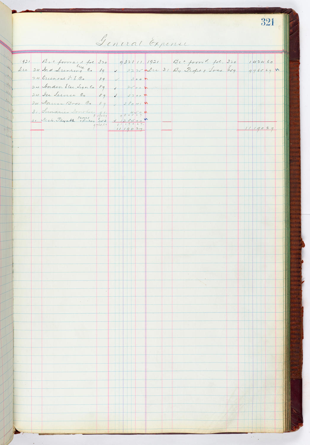 Music Hall Accounting Ledger, volume 4, page 321