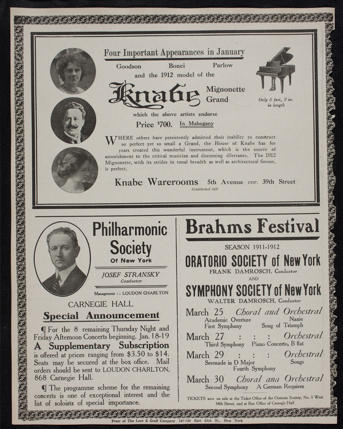 Alessandro Bonci, Tenor, January 10, 1912, program page 12