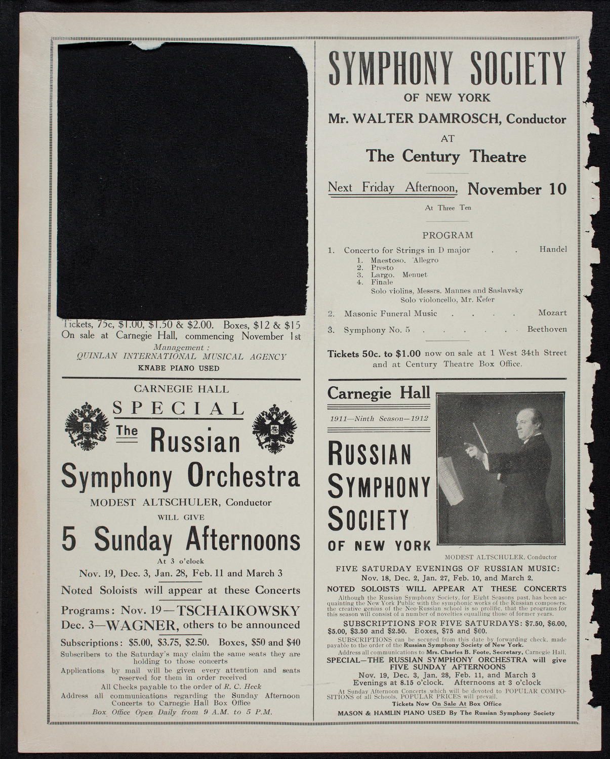 New York Philharmonic, November 5, 1911, program page 10