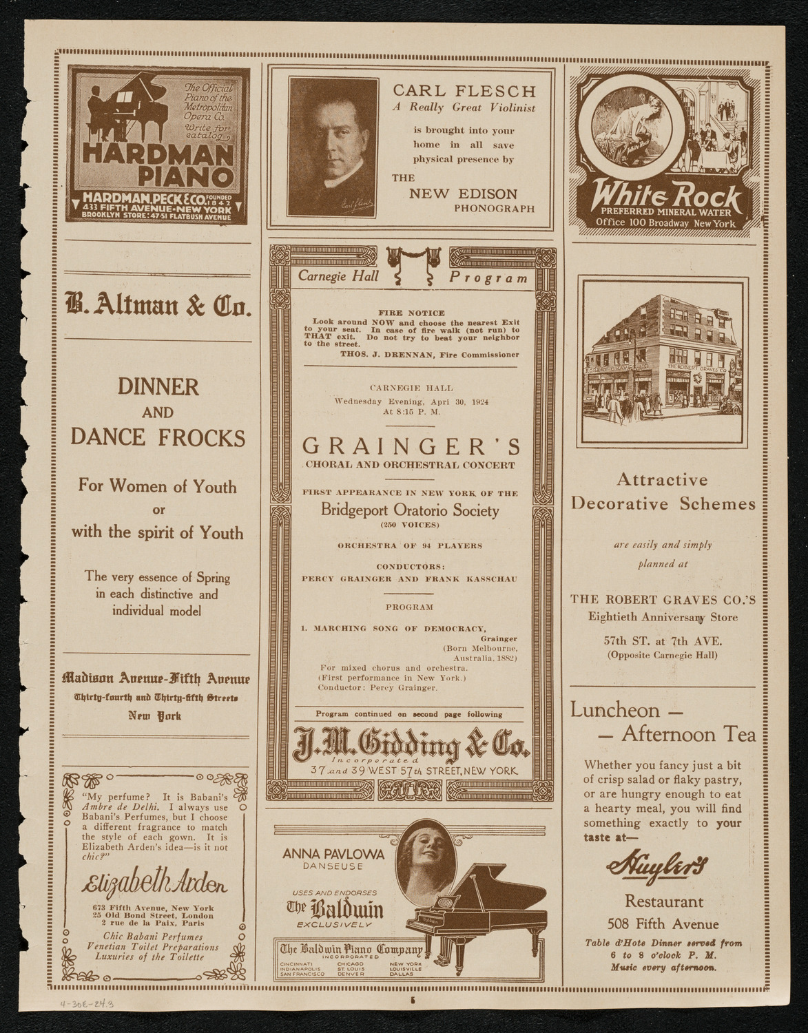 Grainger's Choral and Orchestral Concert, April 30, 1924, program page 5