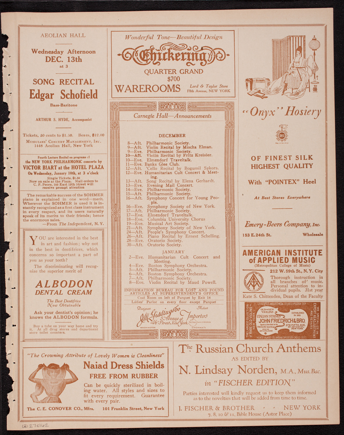 New York Philharmonic, December 7, 1916, program page 3