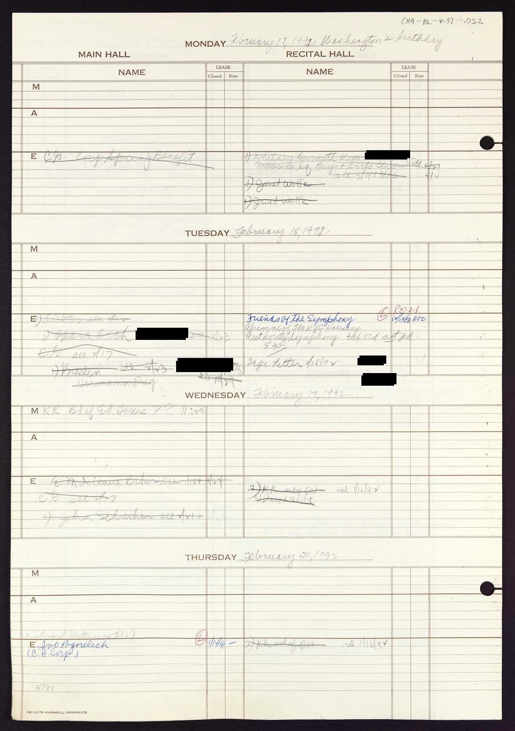 Carnegie Hall Booking Ledger, volume 37, page 52