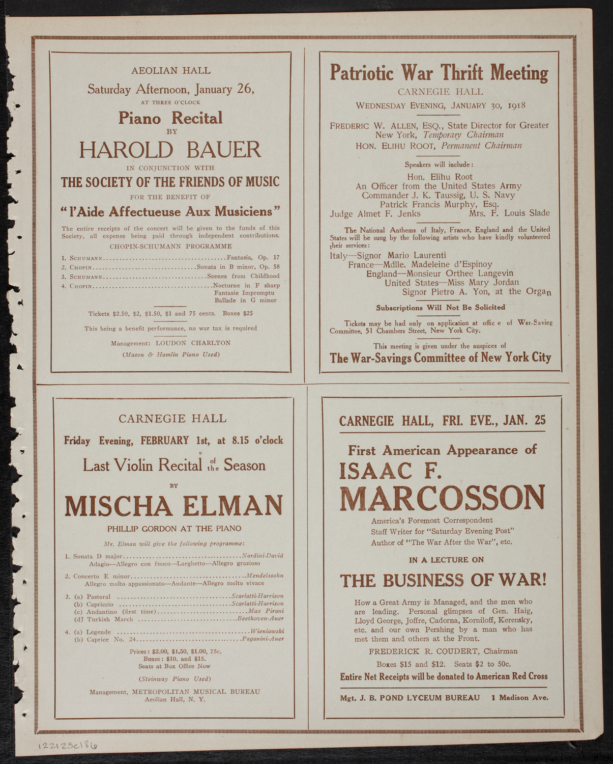 Home Symphony Concert: New York Philharmonic, January 23, 1918, program page 11