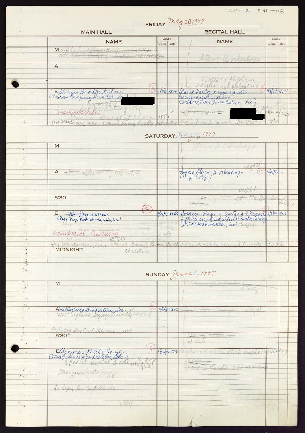 Carnegie Hall Booking Ledger, volume 42, page 81