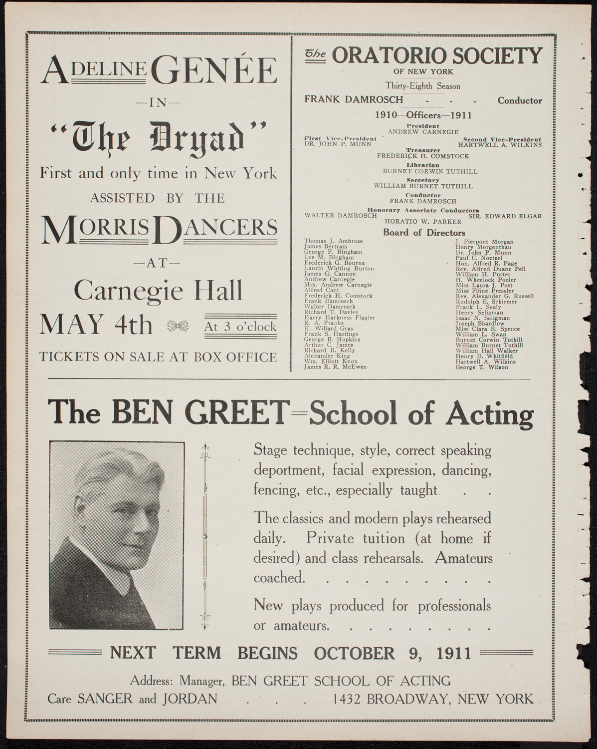 Adeline Genée with The Morris Dancers and The Nahan Franko Symphony Orchestra, May 4, 1911, program page 10