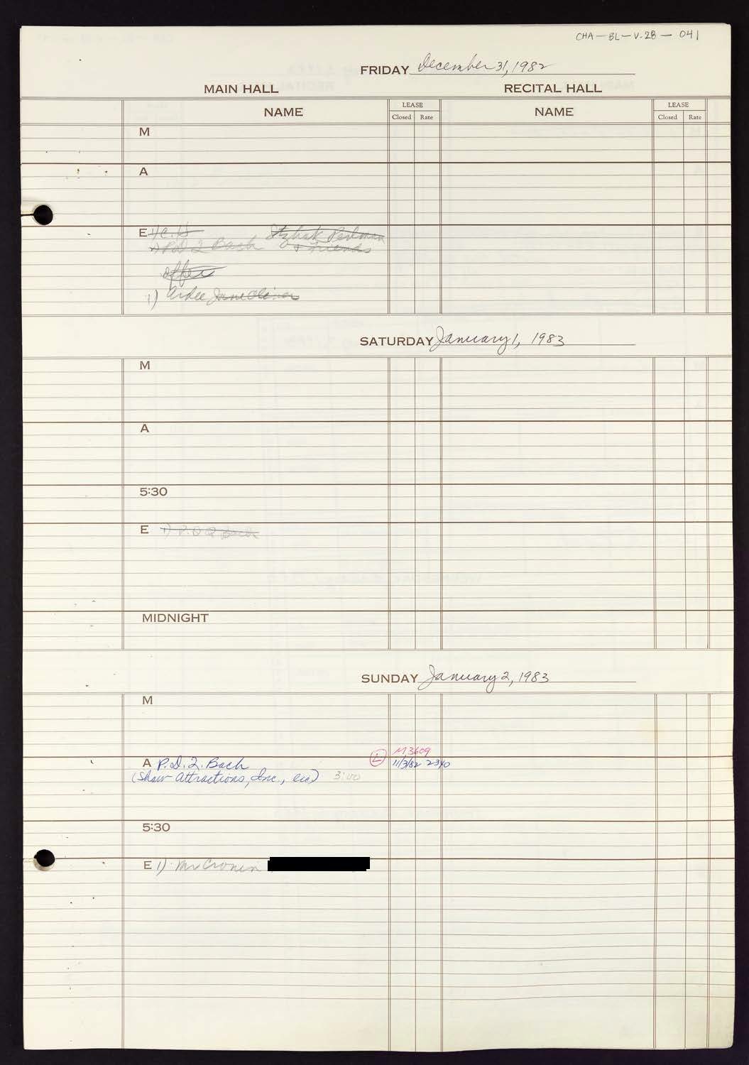 Carnegie Hall Booking Ledger, volume 28, page 41