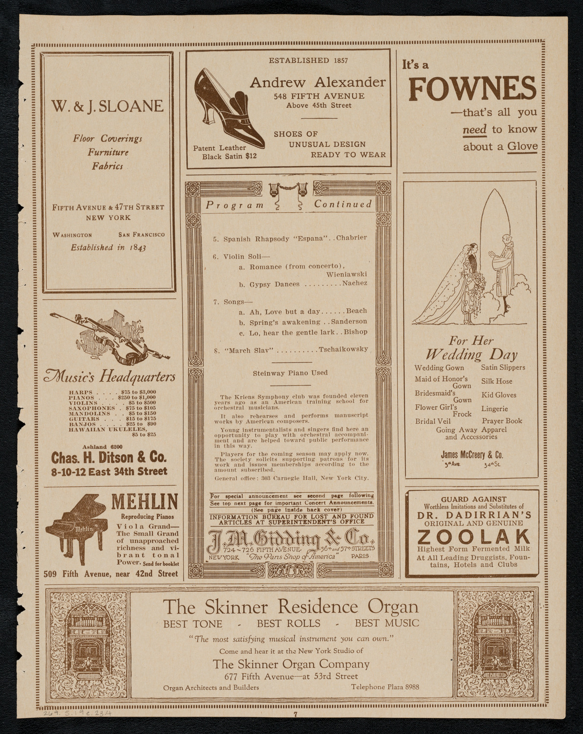 Kriens Symphony Club, May 19, 1923, program page 7