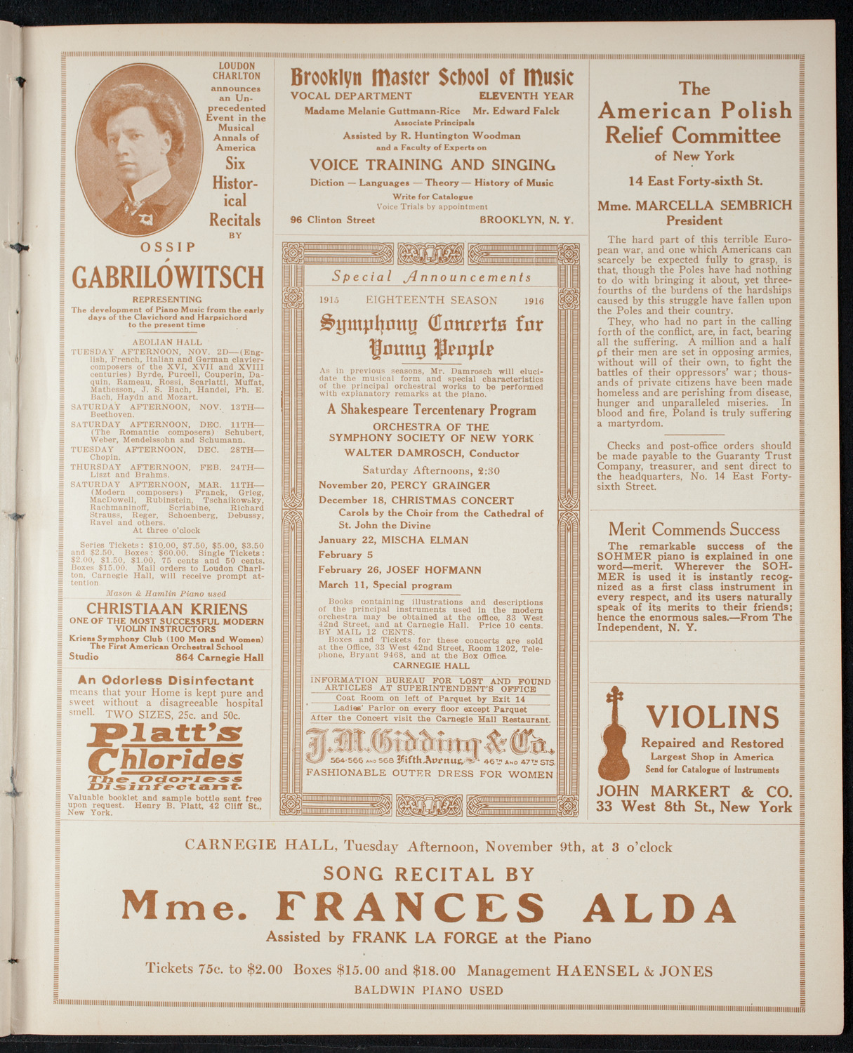 Nellie Melba, Soprano, October 31, 1915, program page 9
