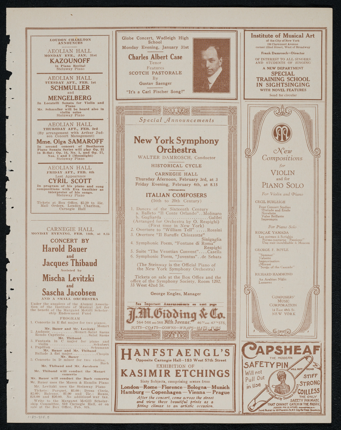 New York Philharmonic, January 27, 1921, program page 9