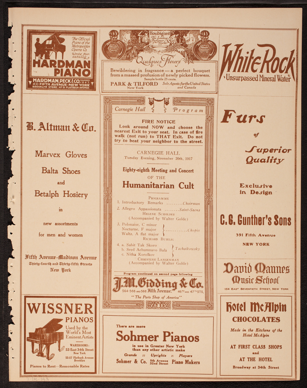 Meeting: The Humanitarian Cult, November 20, 1917, program page 5