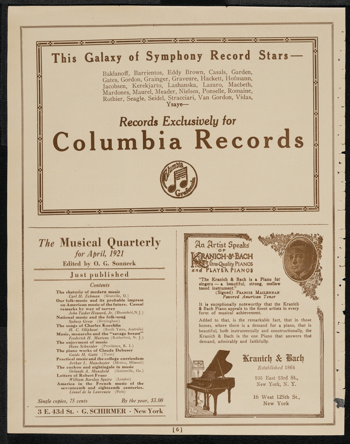 National Symphony Orchestra, April 16, 1921, program page 6