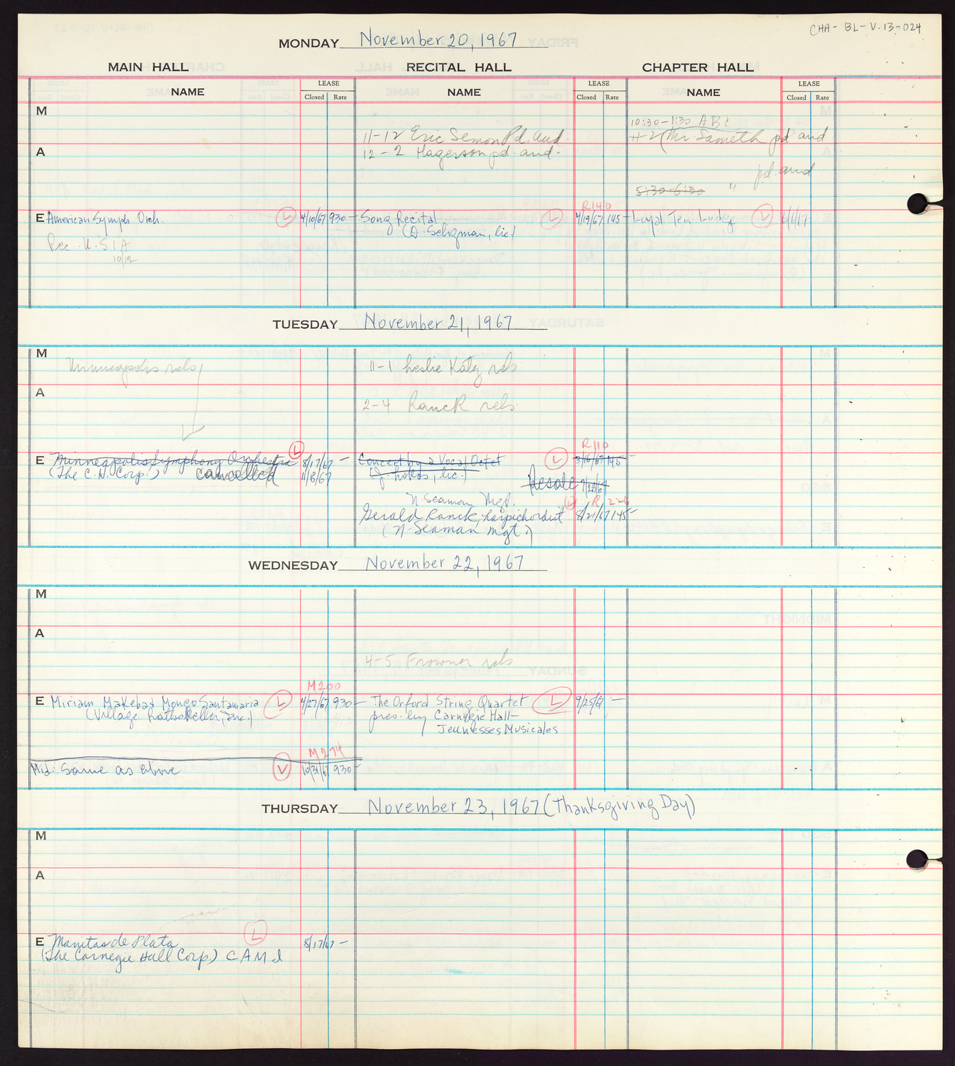 Carnegie Hall Booking Ledger, volume 13, page 24