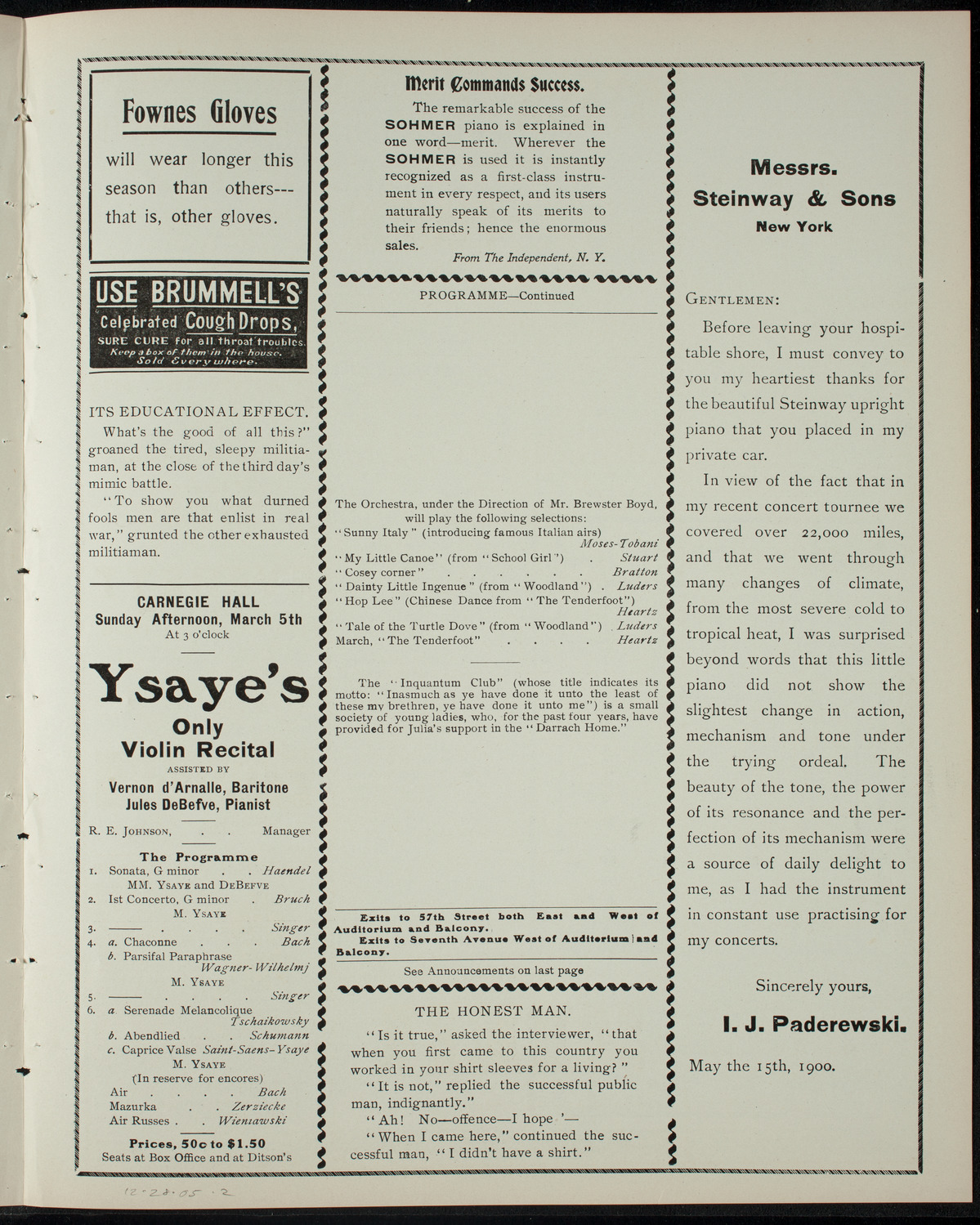 The Inquantum Club, February 28, 1905, program page 3