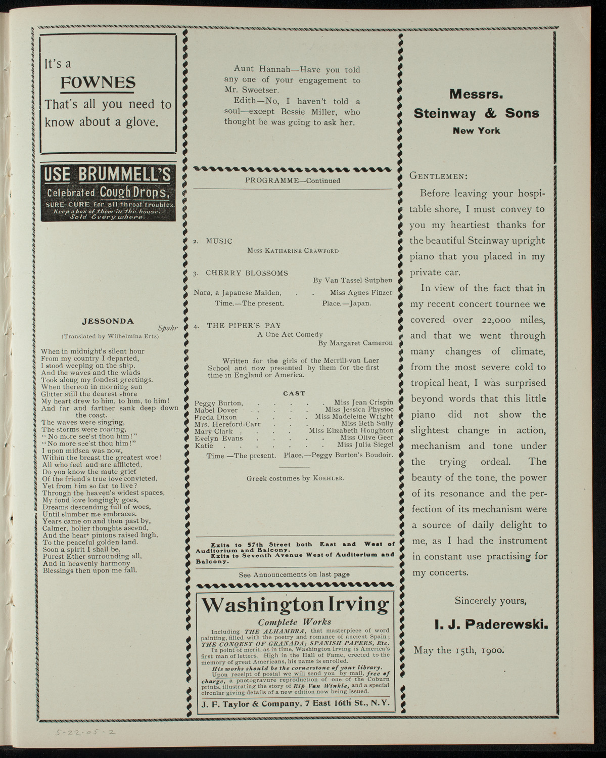 Merrill-Van Laer School Dramatic Entertainment, May 22, 1905, program page 3