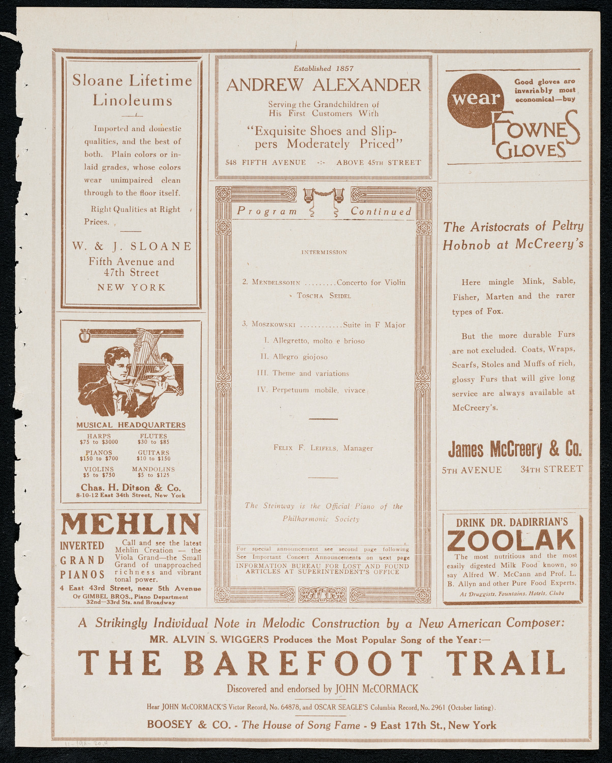 New York Philharmonic, November 19, 1920, program page 7