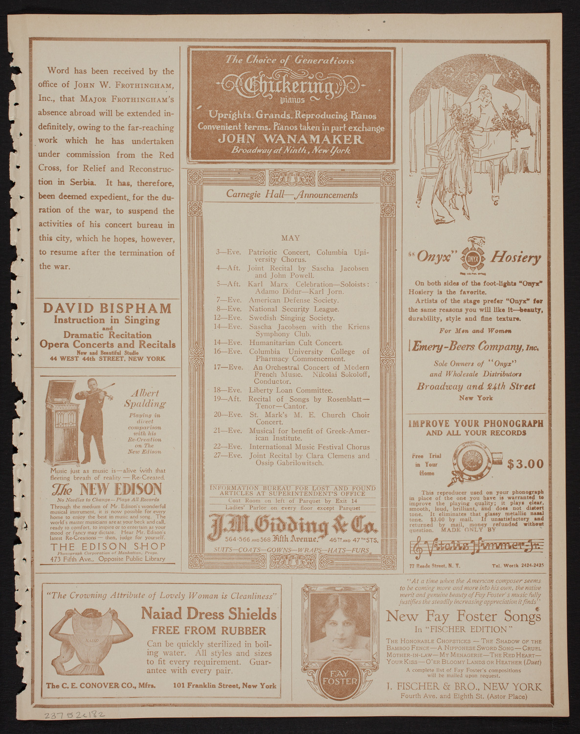 Ossip Gabrilowitsch Orchestral Concert, May 2, 1918, program page 3