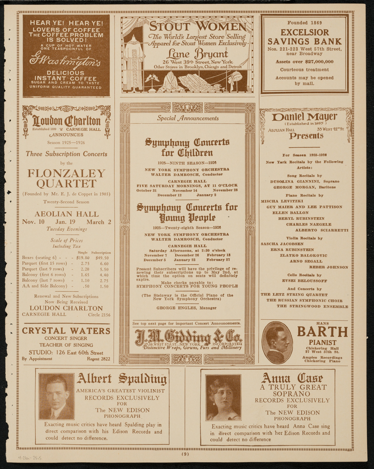 Mischa Elman, Violin, April 26, 1925, program page 9
