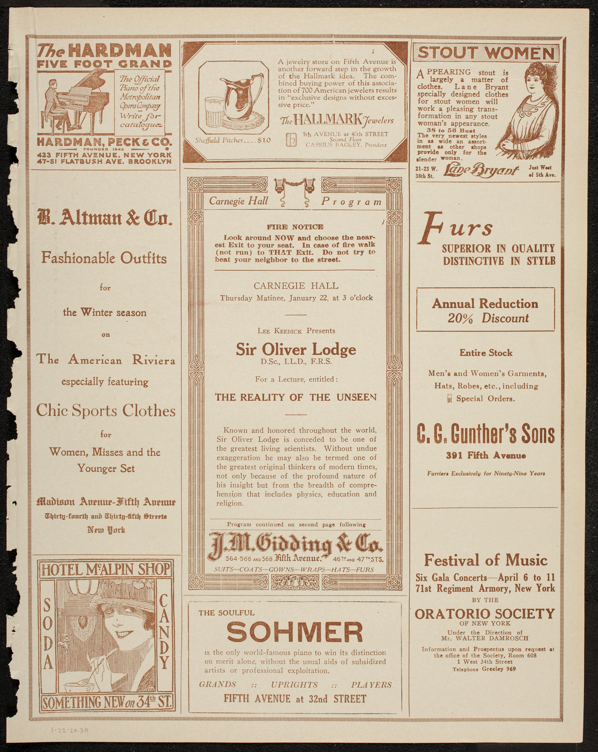 Lecture by Sir Oliver Lodge, January 22, 1920, program page 5