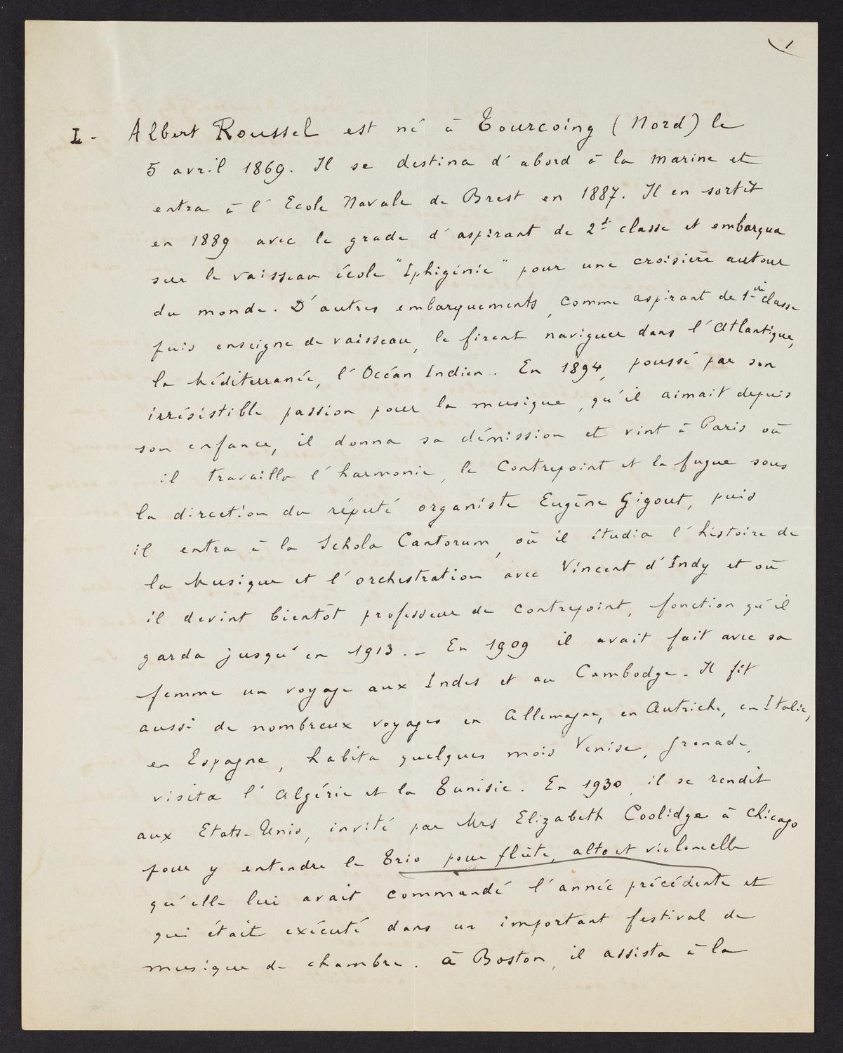 Correspondence from Albert Roussel to David Ewen, page 3 of 8