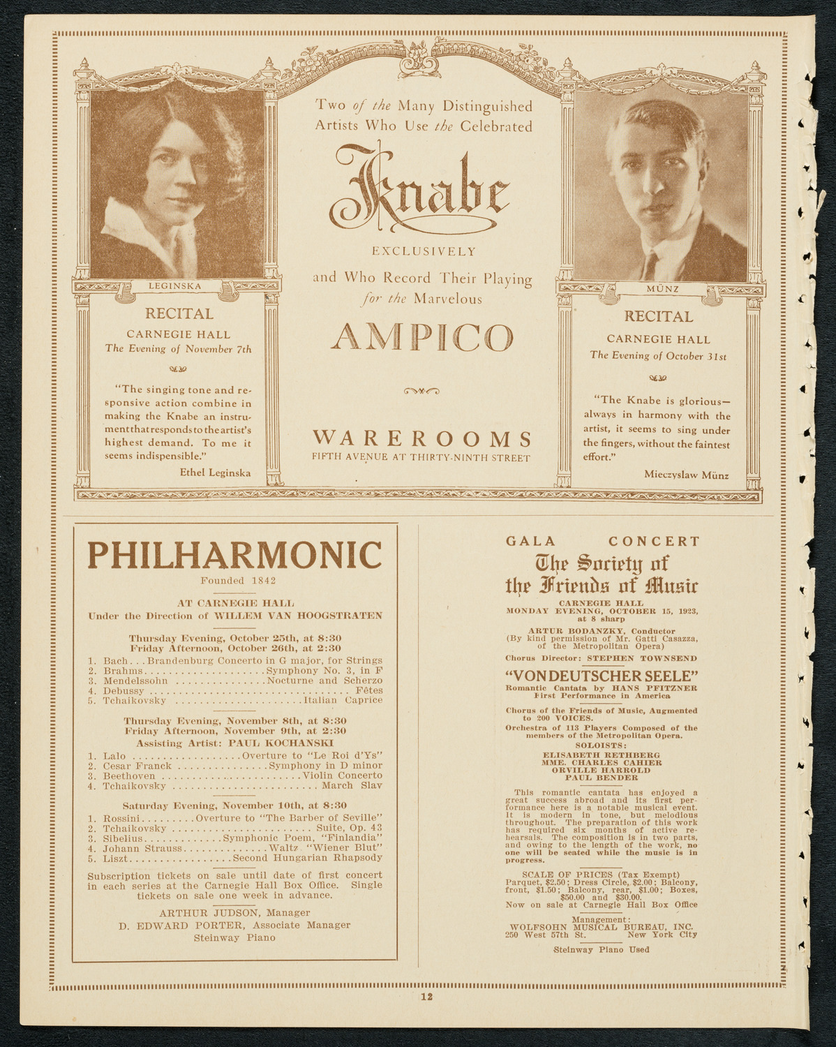 Ernestine Schumann-Heink, Mezzo-Soprano, October 14, 1923, program page 12