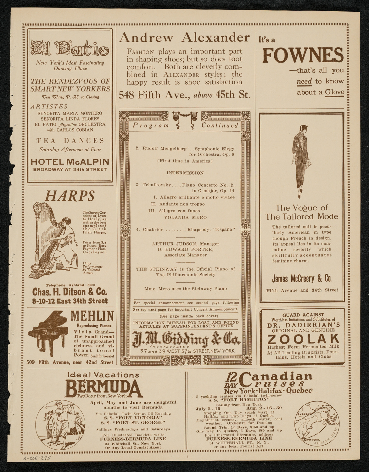 New York Philharmonic, March 20, 1924, program page 7