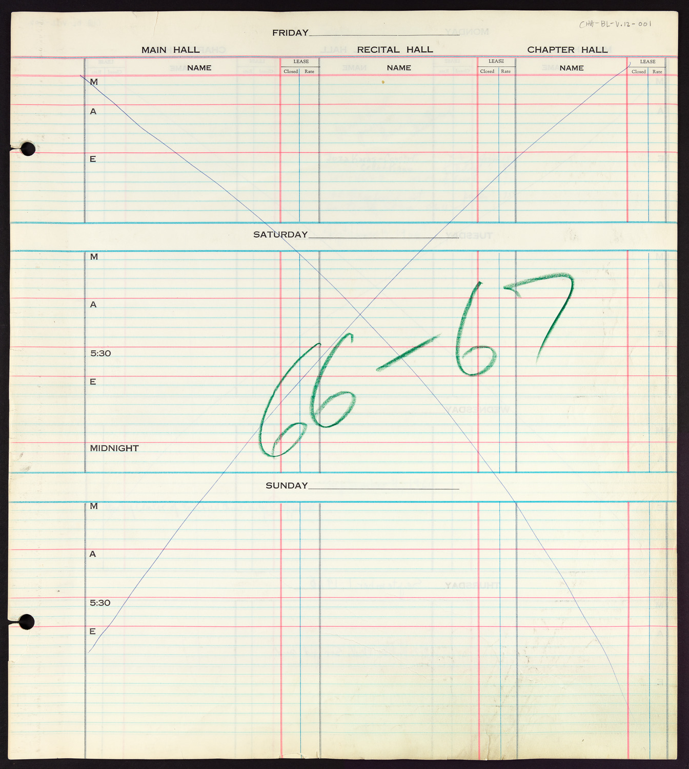 Carnegie Hall Booking Ledger, volume 12, page 1