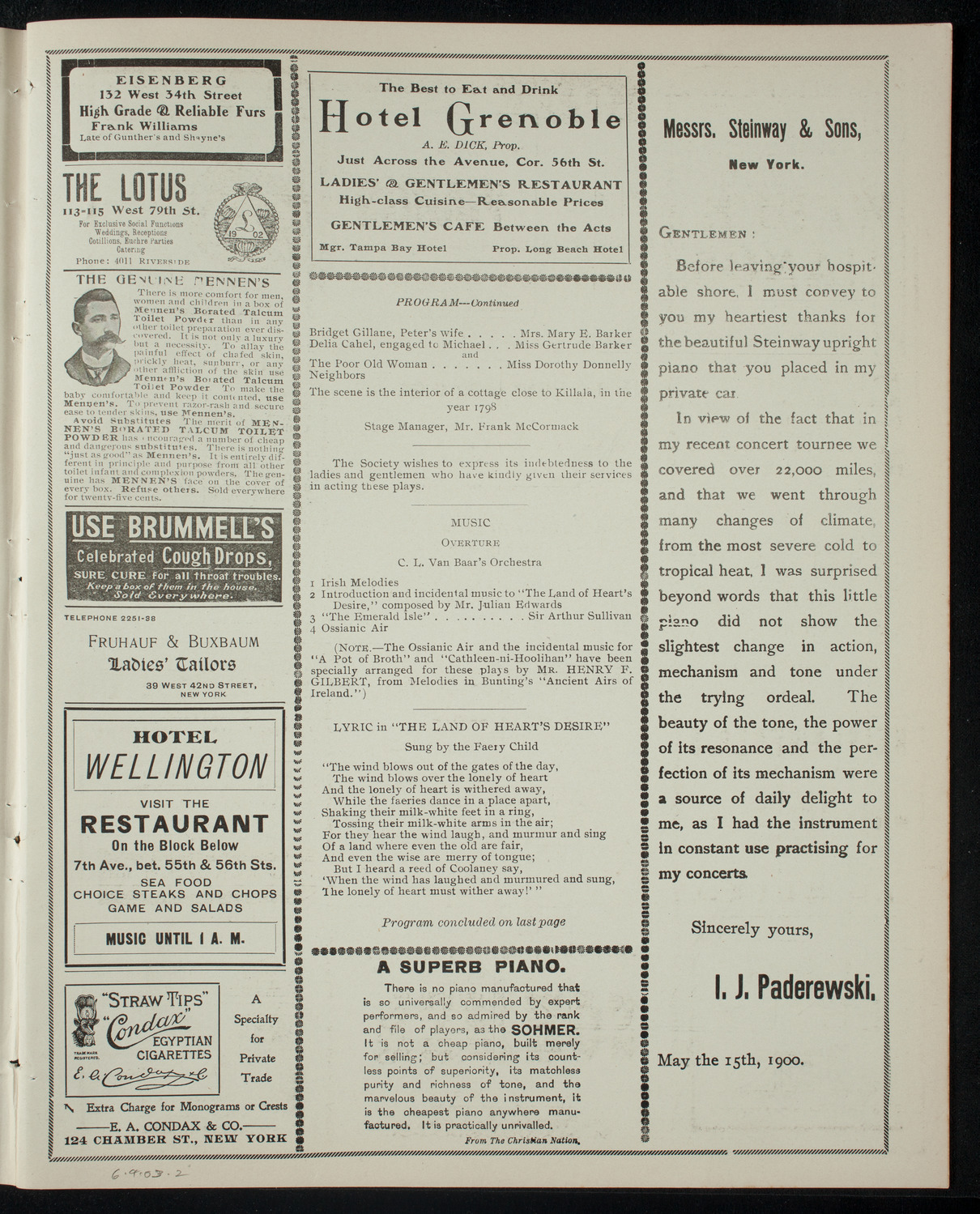 Irish Literary Society of New York, June 4, 1903, program page 3