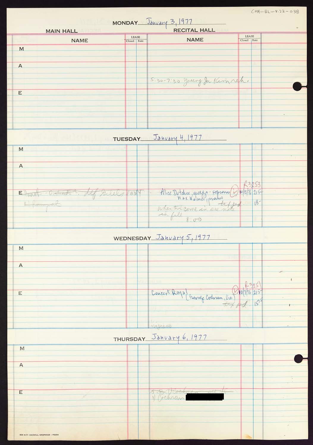 Carnegie Hall Booking Ledger, volume 22, page 38