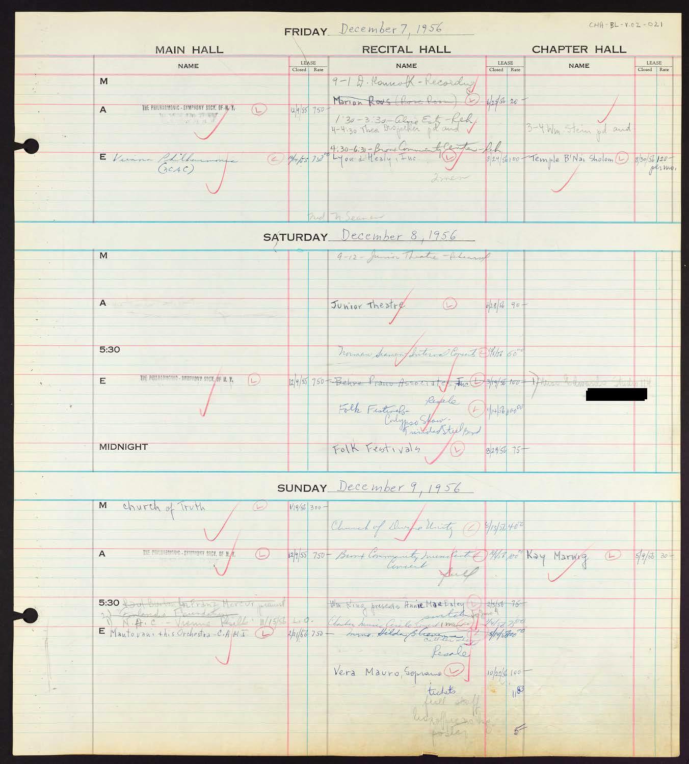 Carnegie Hall Booking Ledger, volume 2, page 21