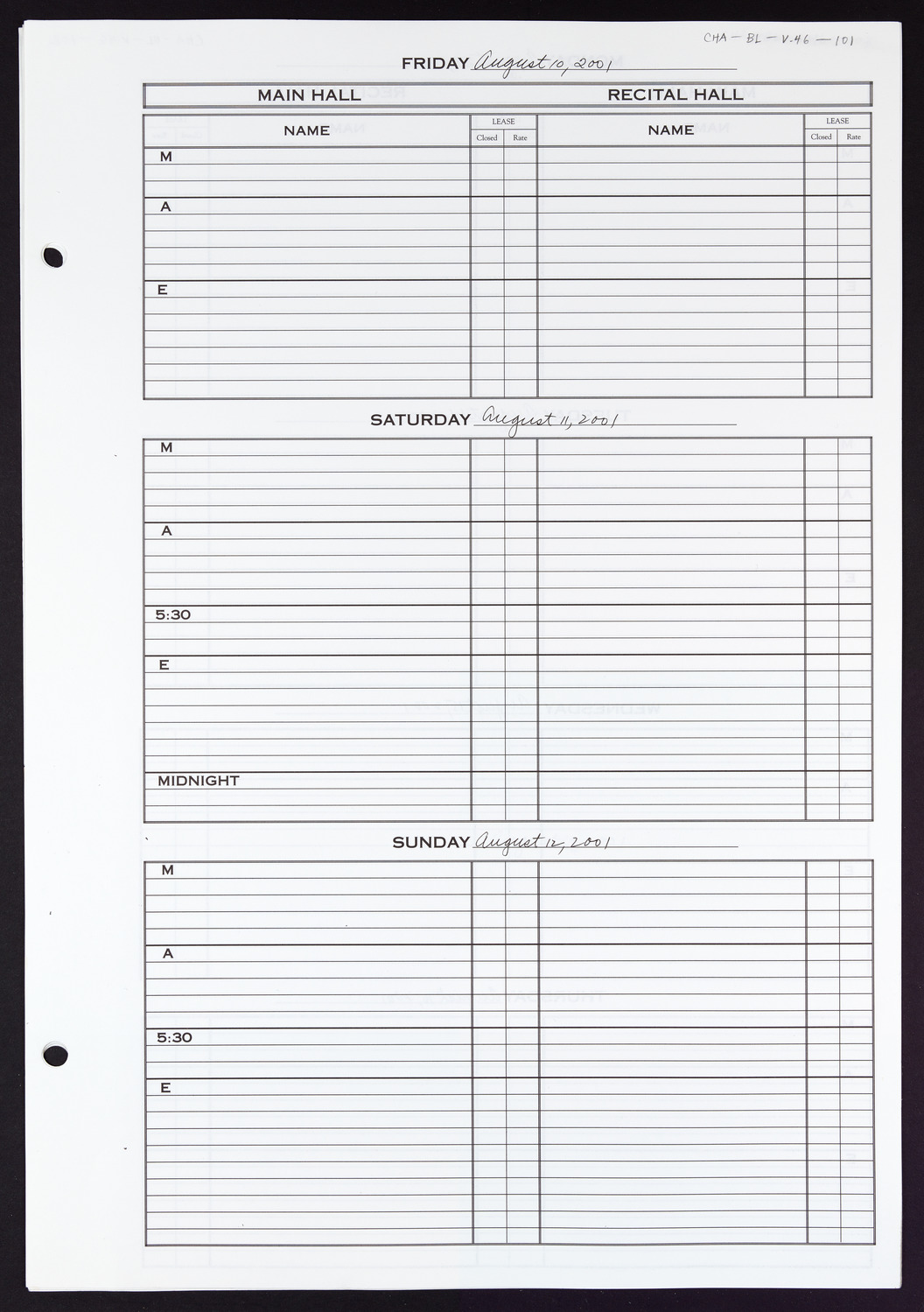 Carnegie Hall Booking Ledger, volume 46, page 101