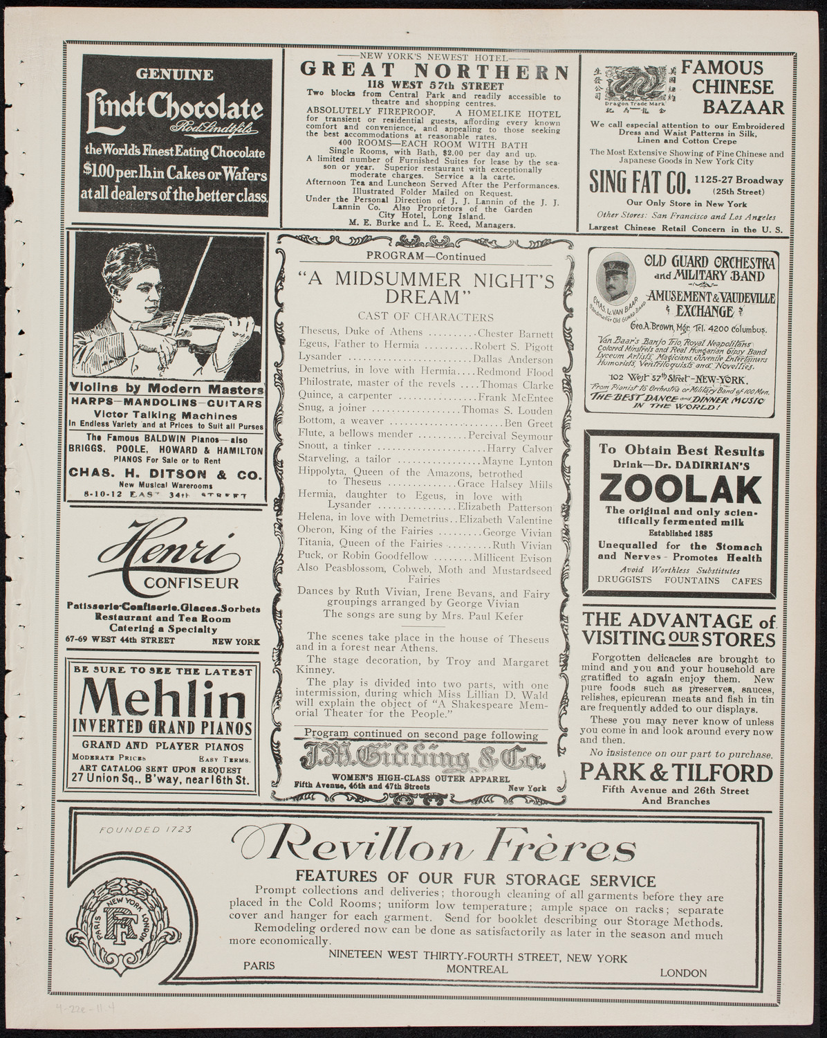 Shakespeare Birthday Festival: The Ben Greet Players and The Volpe Symphony Orchestra, April 22, 1911, program page 7