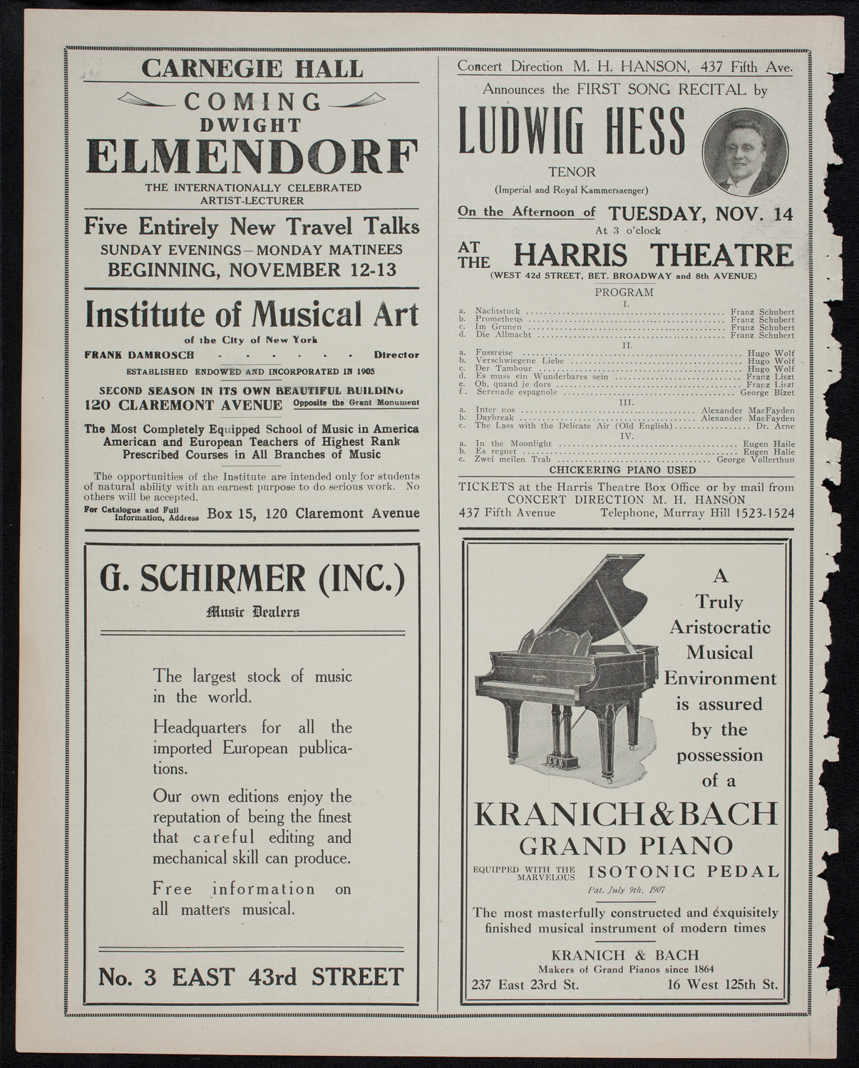 New York Philharmonic, November 3, 1911, program page 6