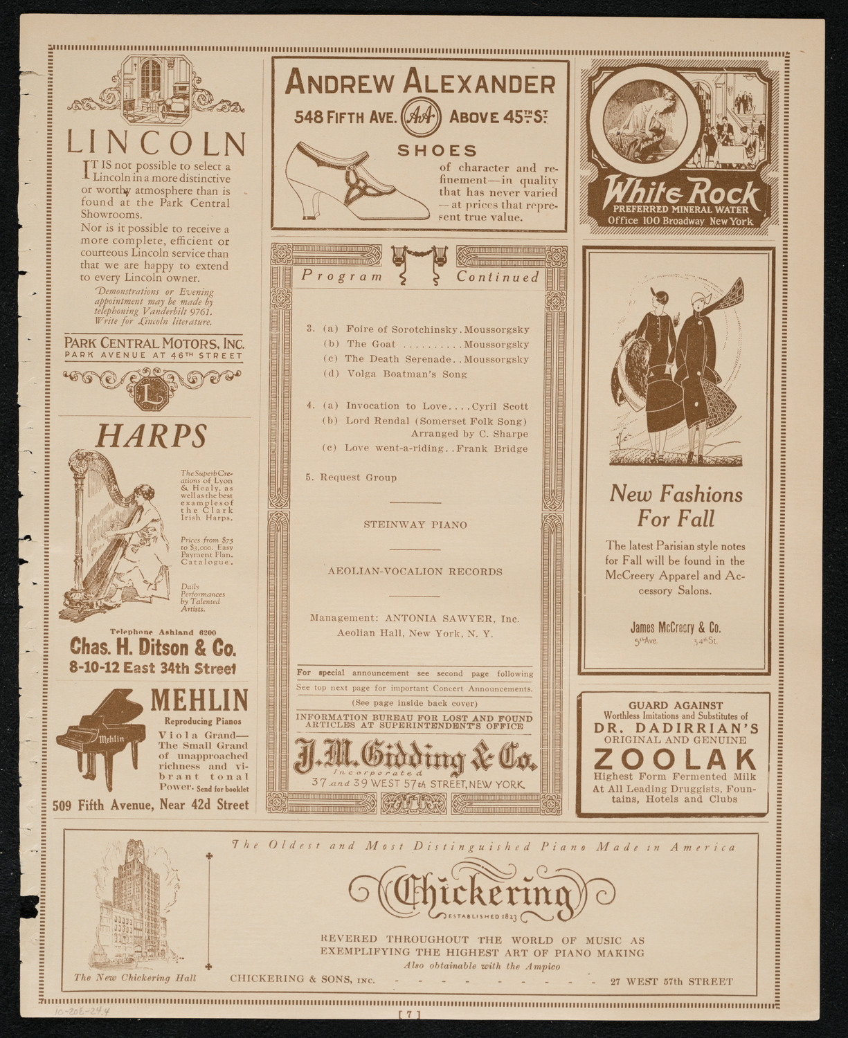 Vladimir Rosing, Tenor, October 20, 1924, program page 7