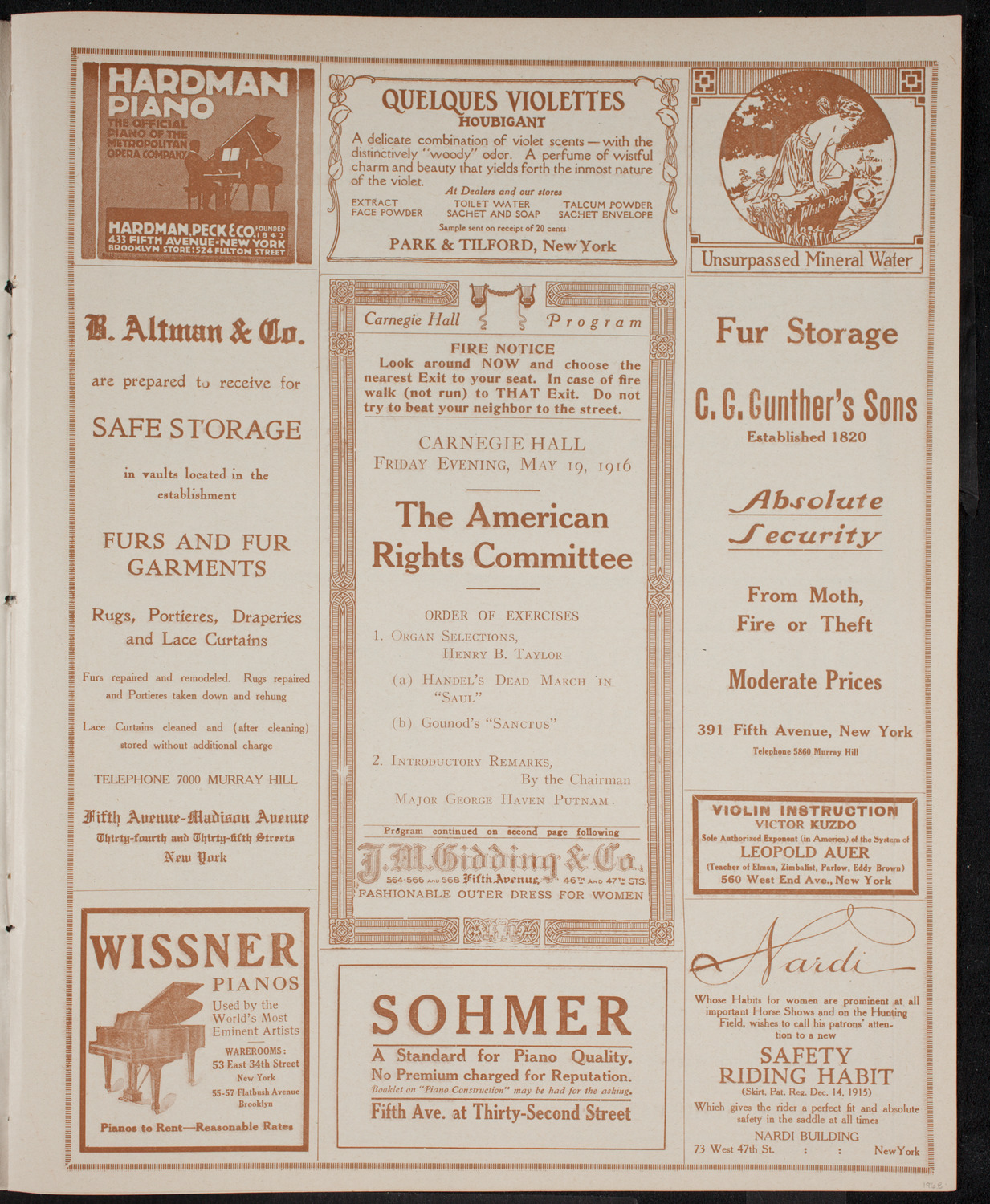 American Rights Committee: Lusitania Memorial Meeting, May 19, 1916, program page 5