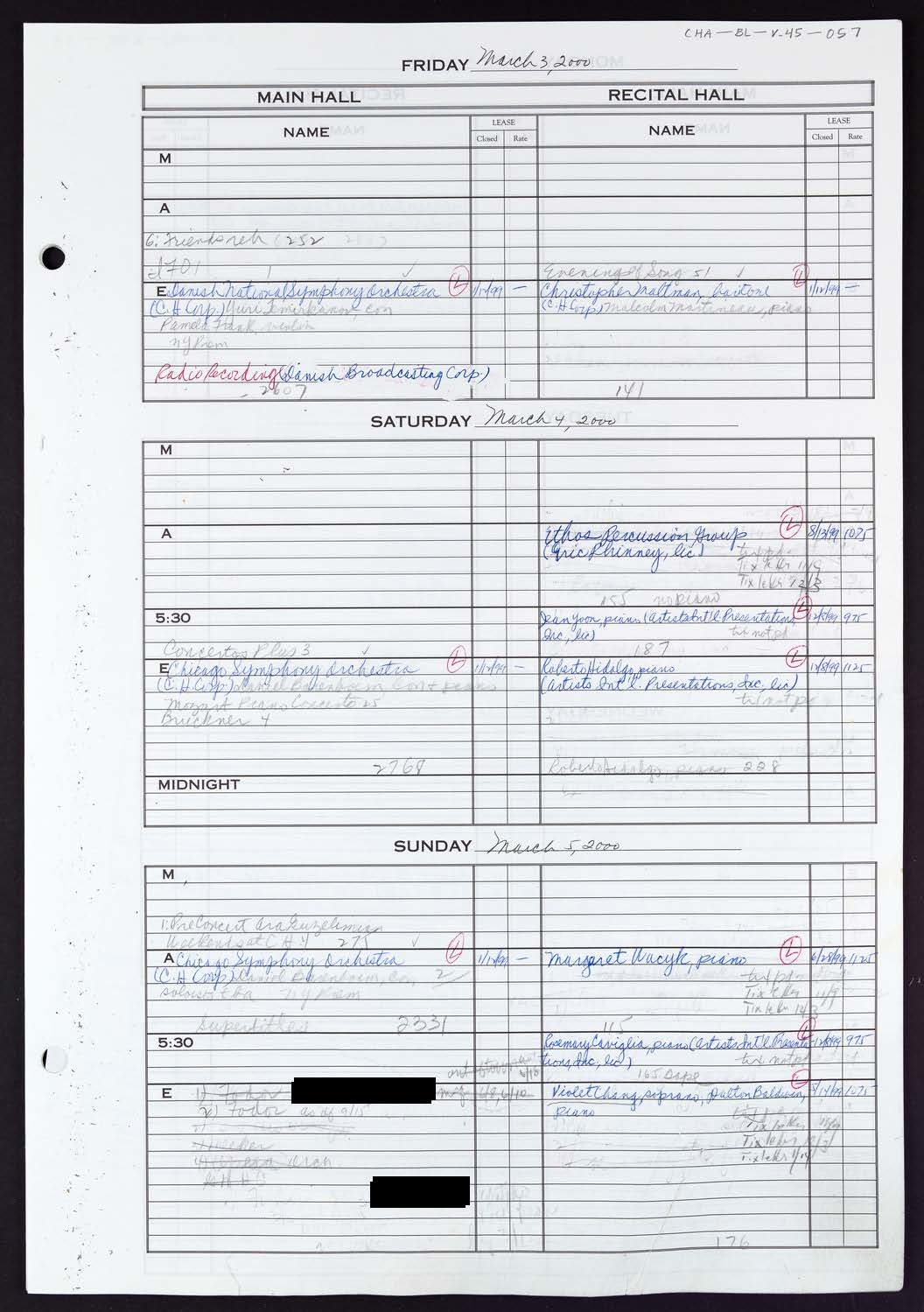 Carnegie Hall Booking Ledger, volume 45, page 57