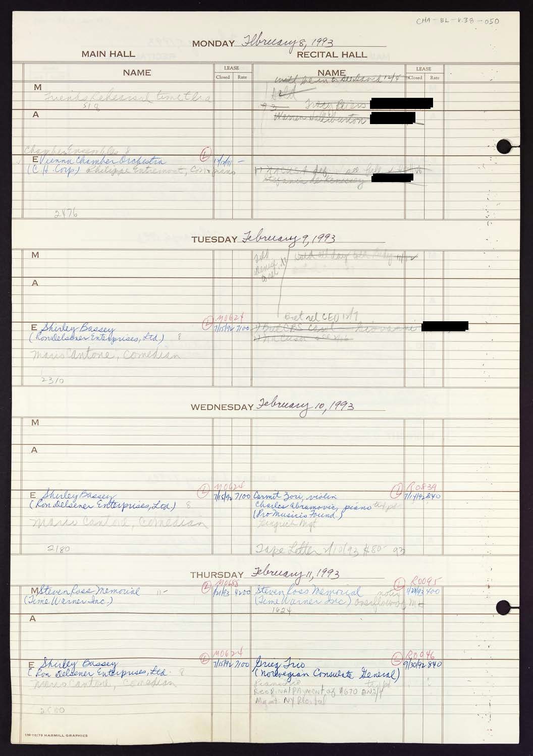 Carnegie Hall Booking Ledger, volume 38, page 50