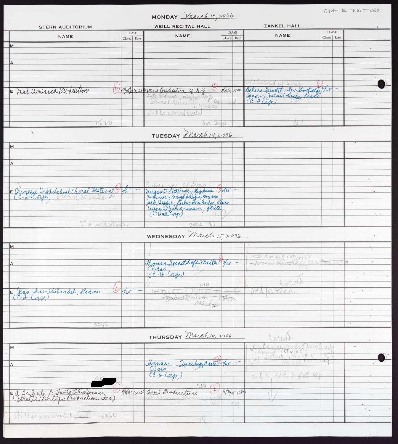 Carnegie Hall Booking Ledger, volume 51, page 60