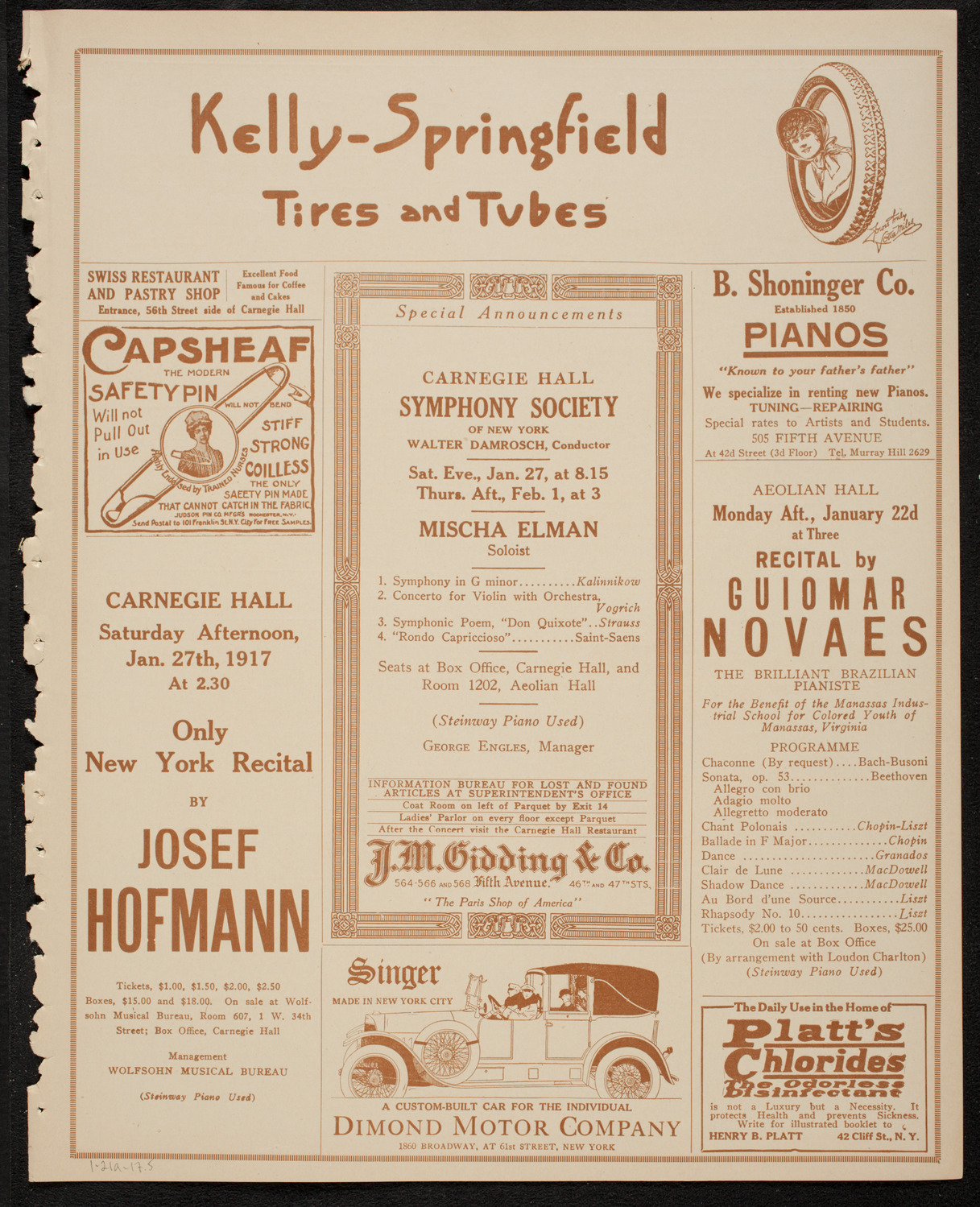 New York Philharmonic, January 21, 1917, program page 9