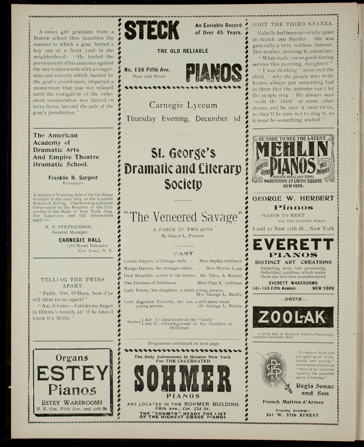 St. George's Dramatic and Literary Society, December 3, 1903, program page 2