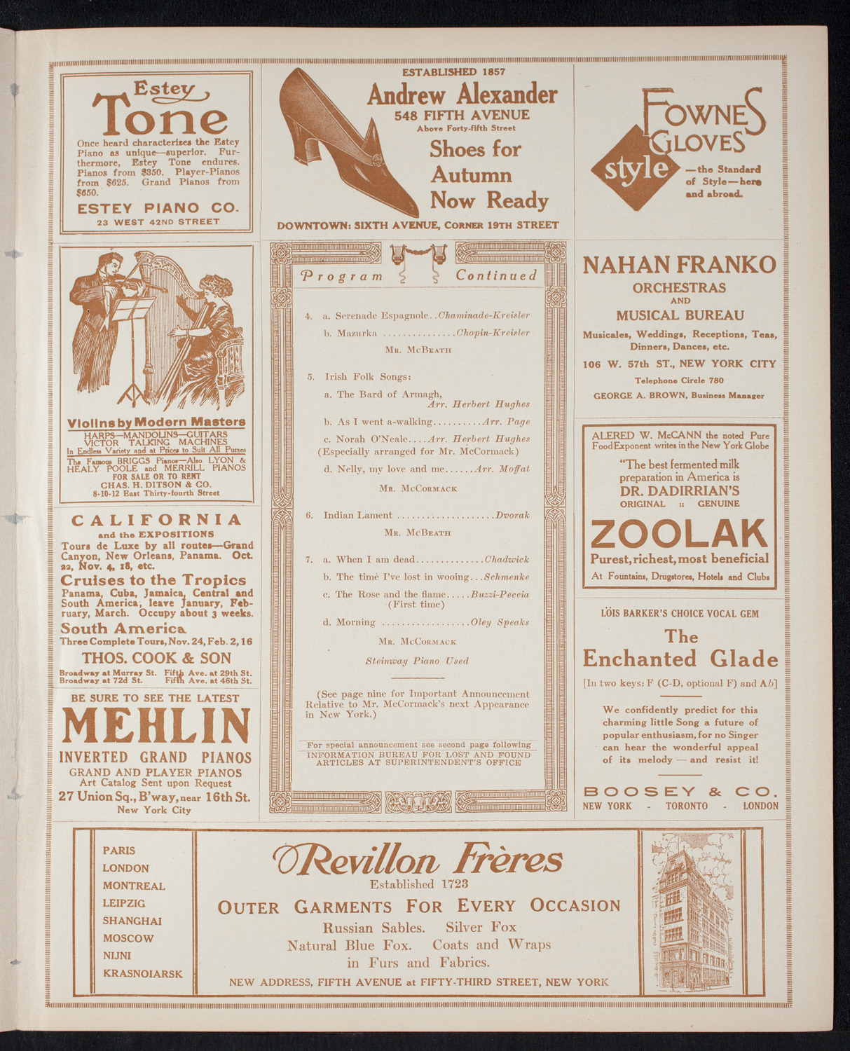 John McCormack, Tenor, November 21, 1915, program page 7