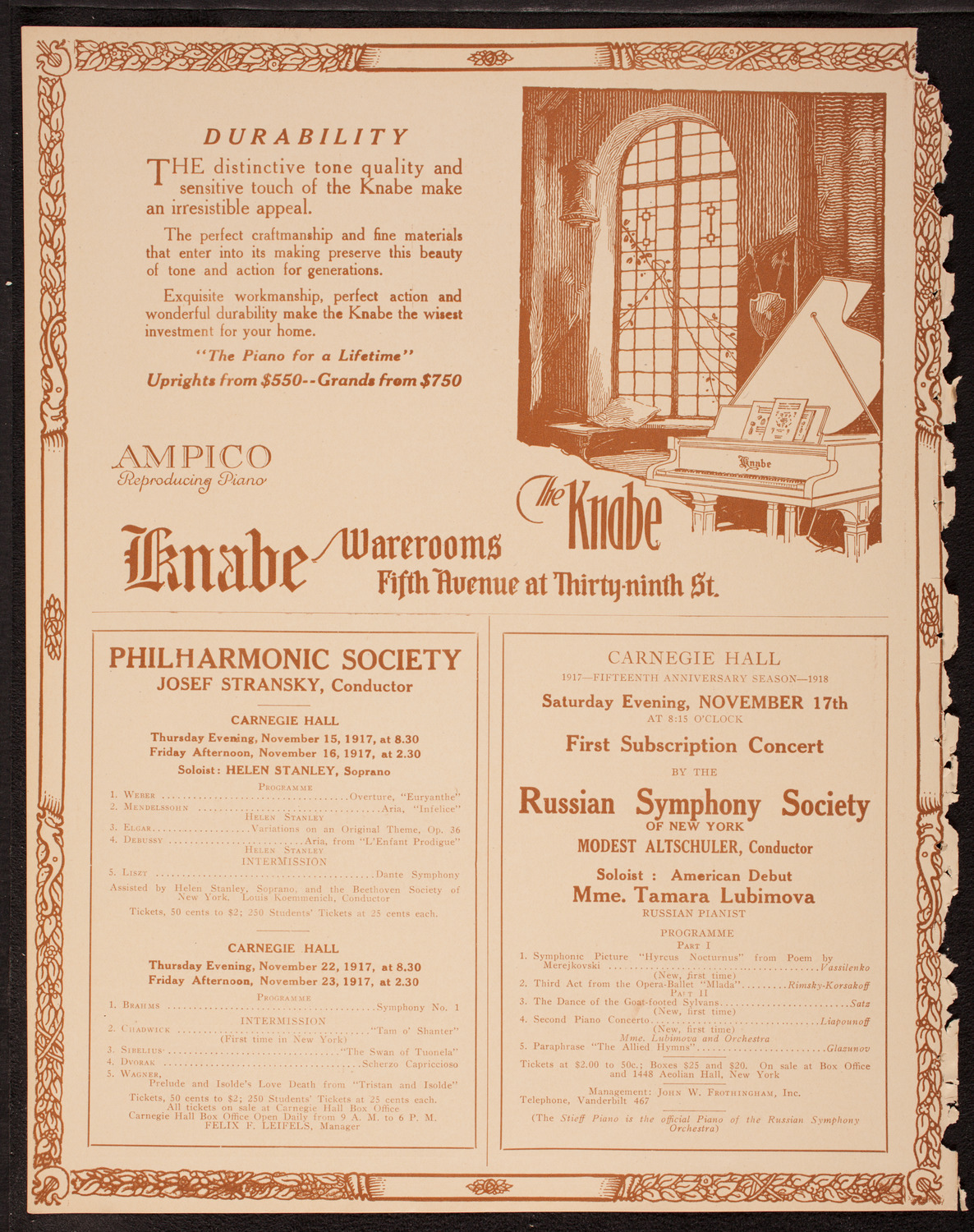 New York Philharmonic, November 11, 1917, program page 12