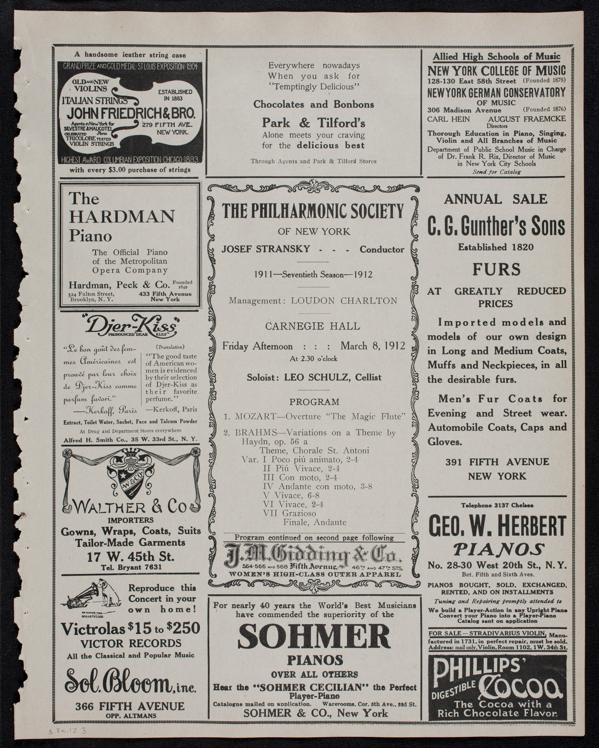 New York Philharmonic, March 8, 1912, program page 5