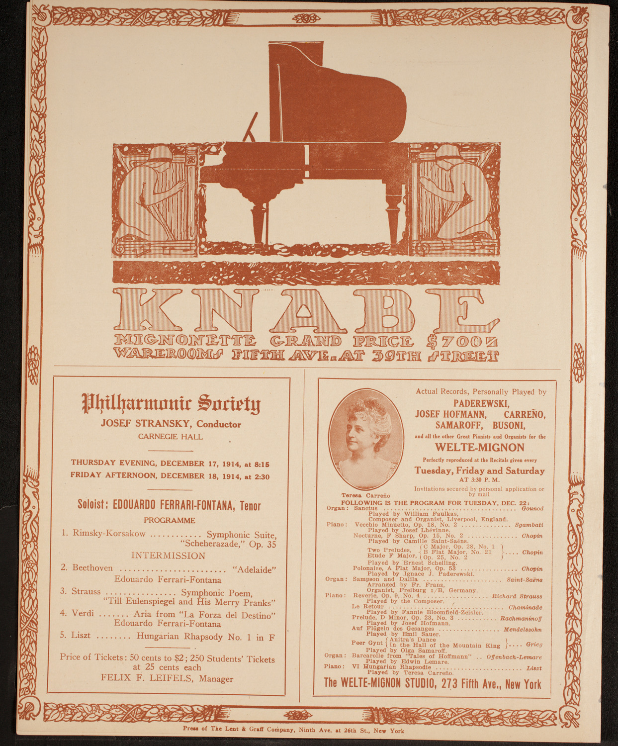 Musical Art Society of New York, December 15, 1914, program page 12