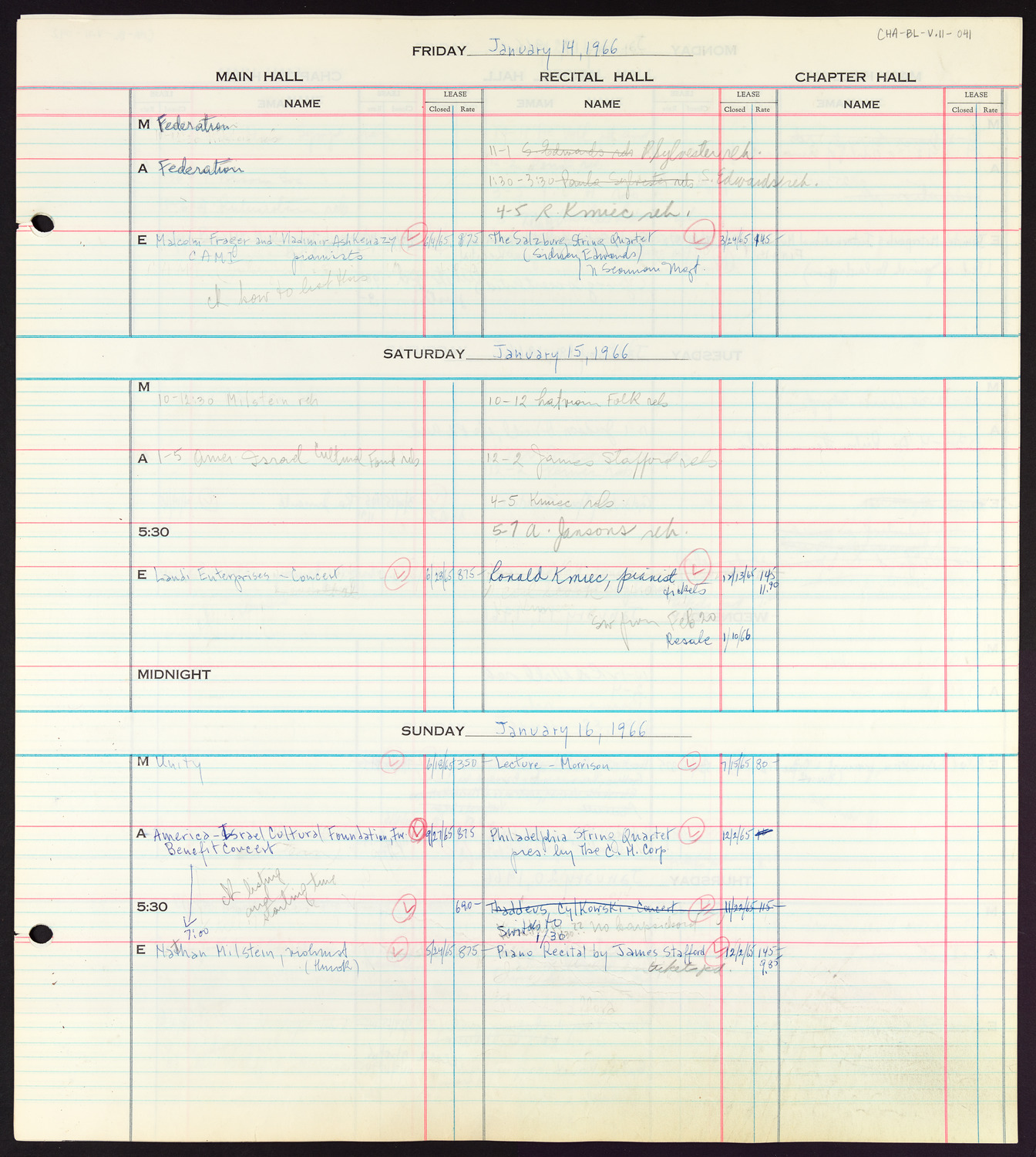 Carnegie Hall Booking Ledger, volume 11, page 41