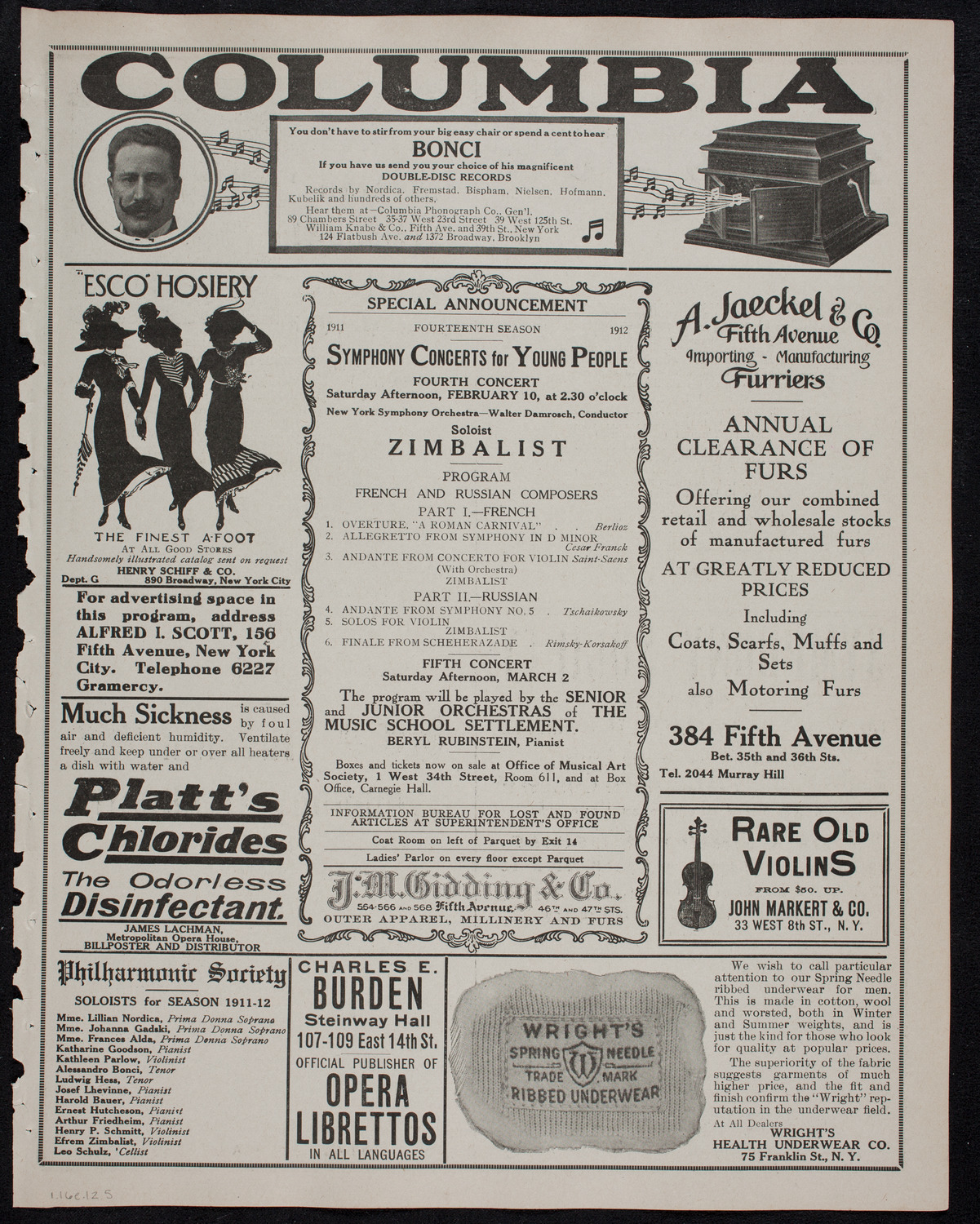 Leo Slezak, Tenor, January 16, 1912, program page 9