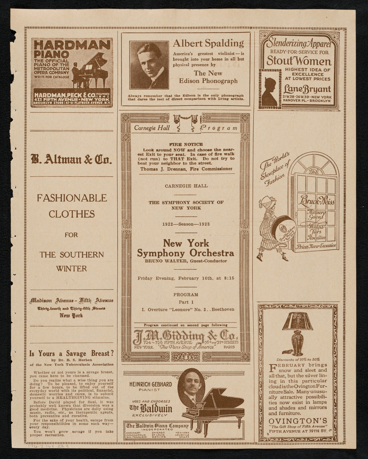 New York Symphony Orchestra, February 16, 1923, program page 5