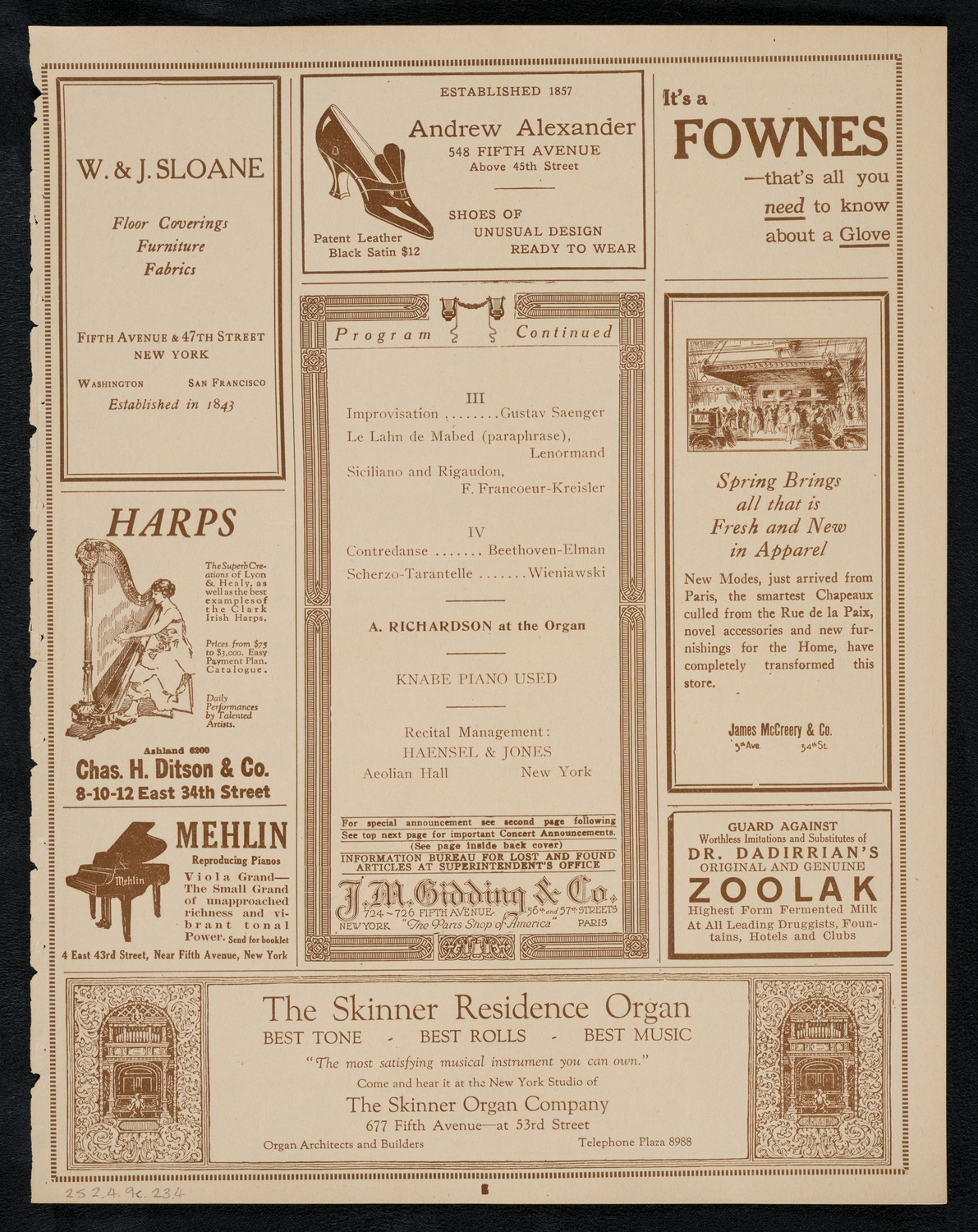 Jacques Malkin, Violin, April 9, 1923, program page 7